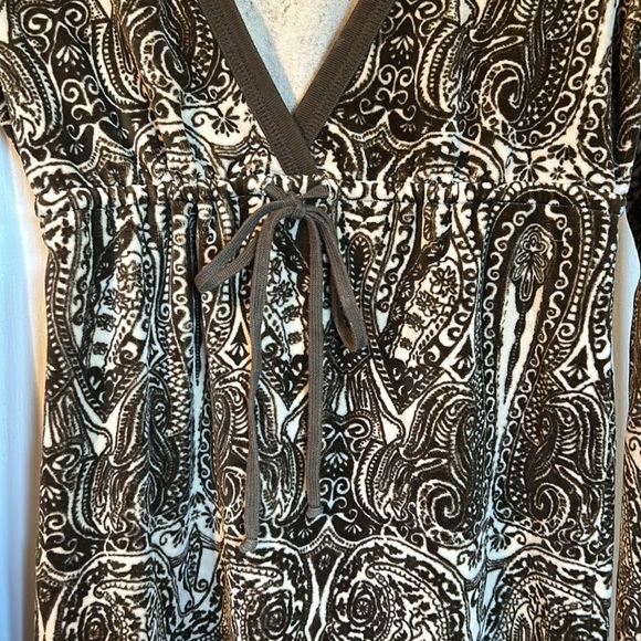 Y2K Juicy Couture Paisley Velour Olive & Tan Umpire Waist Drawstring Dress M - Picture 3 of 11